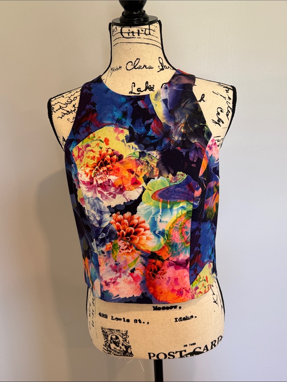 Bardot Floral Crop Top with Vibrant Multicolor Floral Print- Size 10/L